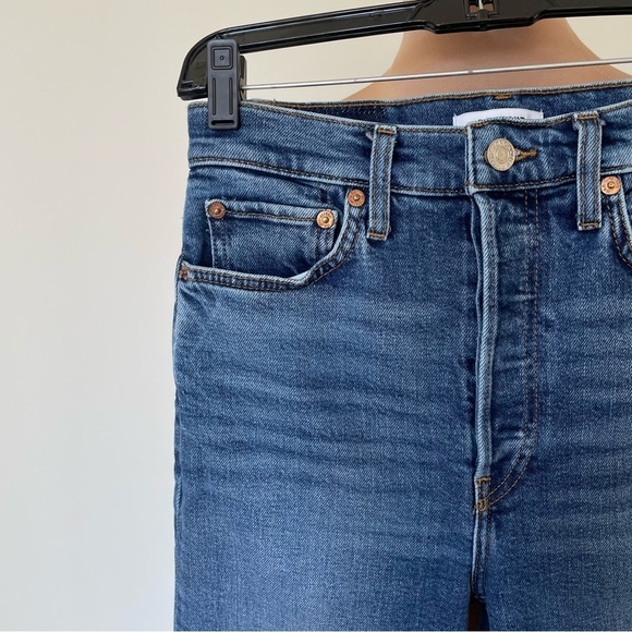 RE/DONE 70s Ultra High Rise Stove Pipe Denim Broken in Dark Straight Leg Jean 26 - Picture 6 of 12